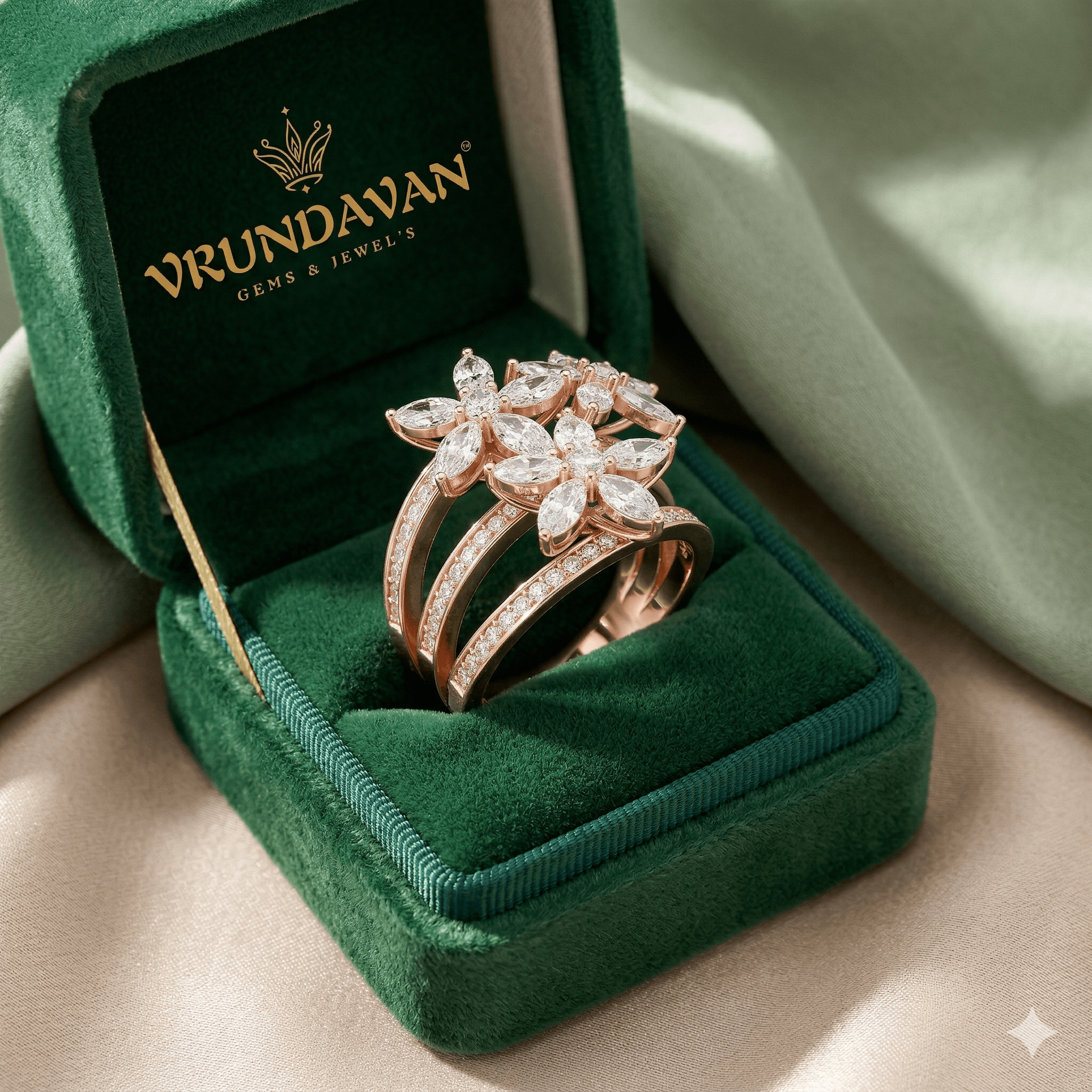 2.20CT Marquise Diamond Floral Ring 14K Gold, Multi Row Statement Ring, Luxury Cluster Diamond Ring, Unique Bridal Ring, Designer Jewelry