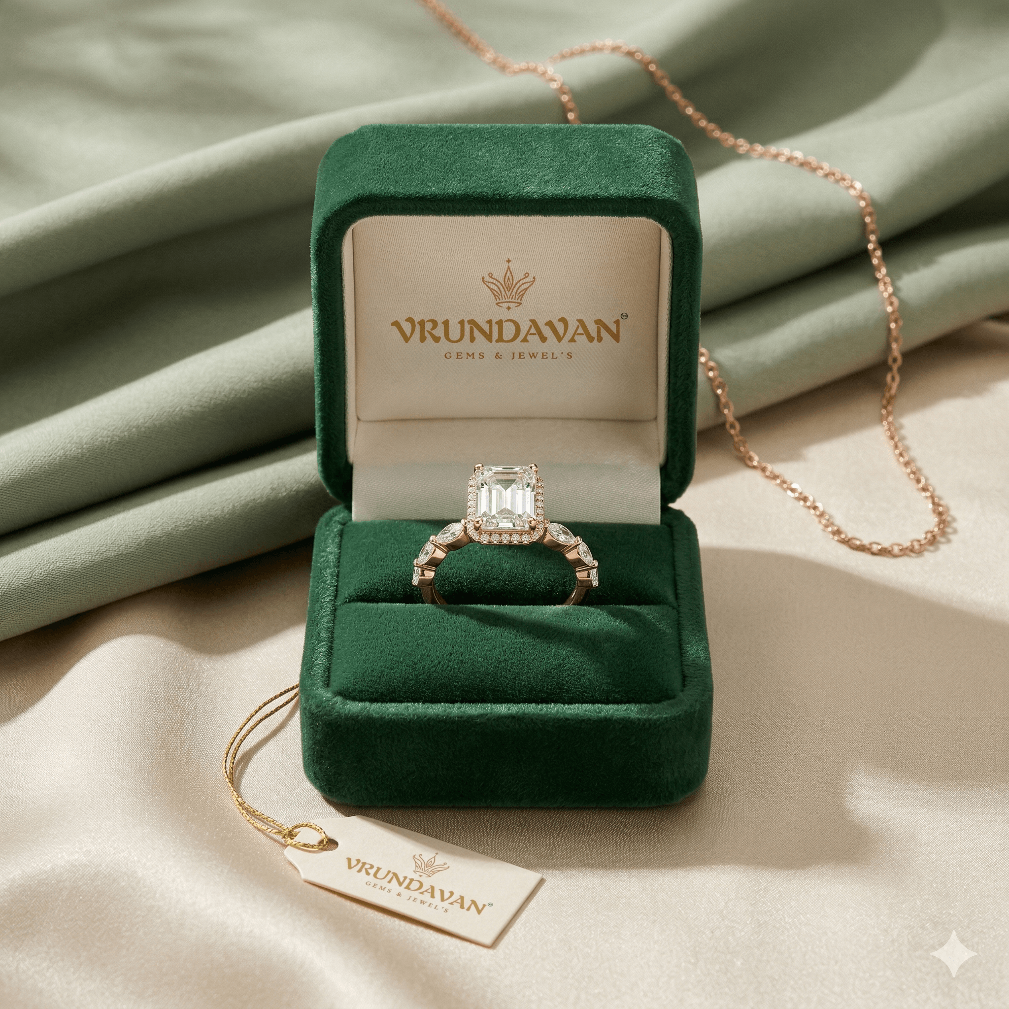 Emerald Cut Diamond Engagement Ring 3.38 CT | Rose Gold Art Deco Ring | Vintage Inspired Bridal Ring | Marquise & Round Side Stones | Luxury Promise Ring for Women